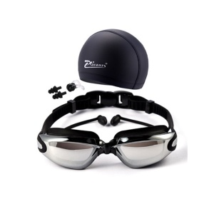 Waterproof Swimming Glasses Electroplated Swimming Goggles with Swimming Cap Set